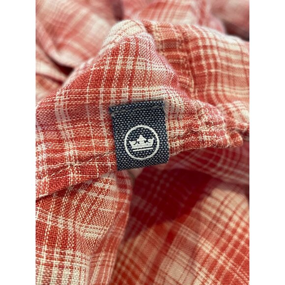 Peter Millar Men's M Red Plaid 100% Linen Long Sleeve Snap Button-Up Shirt - Picture 4 of 8